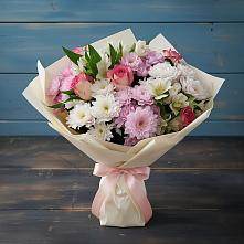 Букет цветов из:  Хризантемы, Альстромерии и Розы #REPLACE_PRED# Еленовское